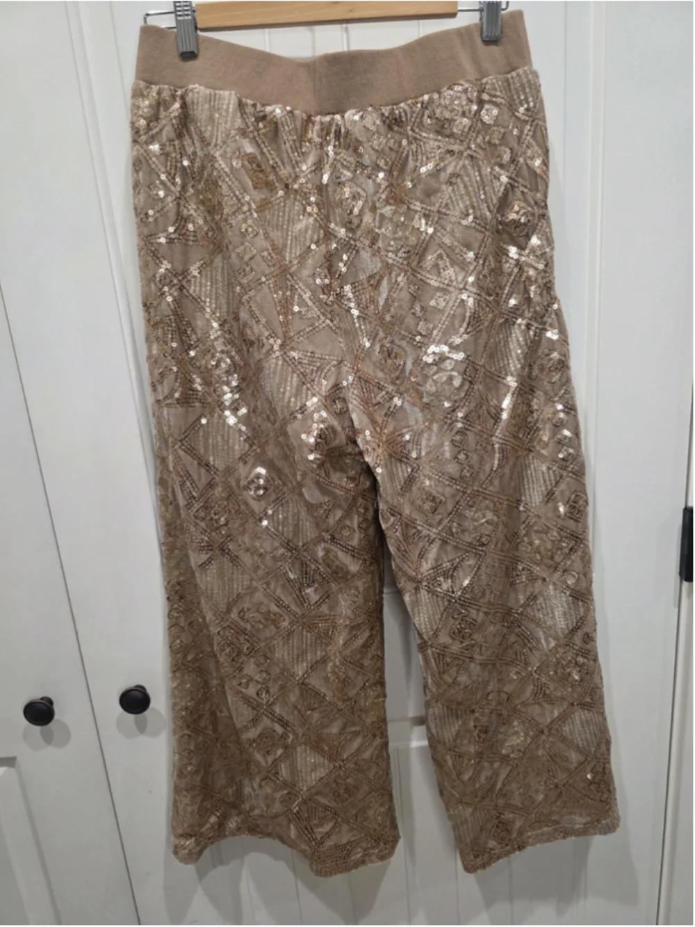 Piper & Scoot Exclusive Sequin Velvet Lounge Set Gold Champagne Top S OS Pants L